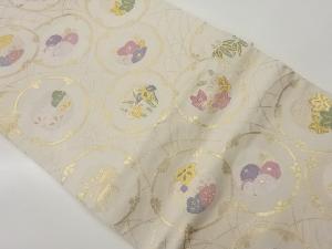 丸文に花々模様織出し名古屋帯